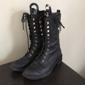 Steve Madden Black LaceUp gold combat boot vegan